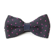 Grey and Pink Polka Dot Knit Bow Tie