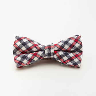 Red and White Wool Plaid Bow Tie