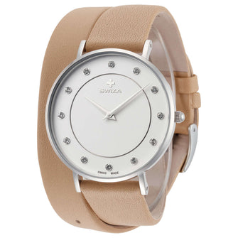 Swiza Women's Plana 34mm Silver Dial Leather Watch